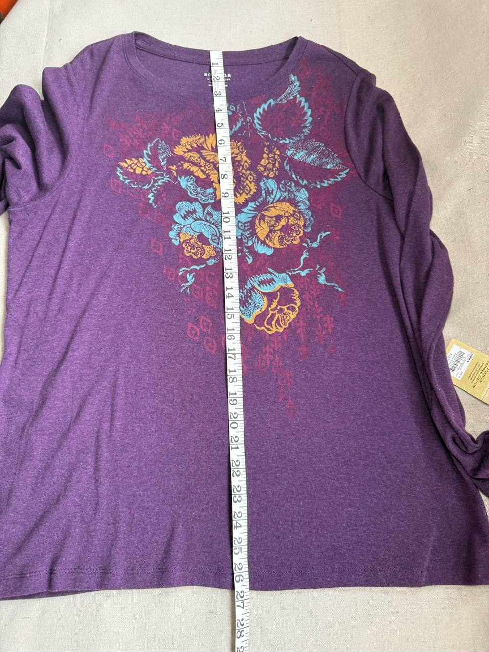 NWT Eggplant Heather Gold Turquoise Graphic Tee Top Long Sleeve Women's Plus 0X - Picture 8 of 9
